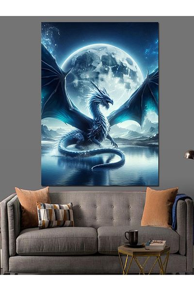 Tablomega Dragon in Moonlight Decorative Canvas - Mdf Wooden Painting