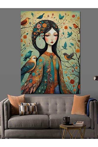 Tablomega Colorful Woman Drawing Decorative Canvas - Mdf Wooden Painting
