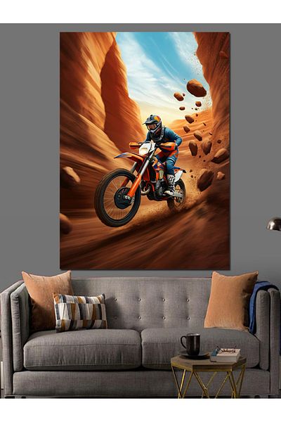 Tablomega Motociclist în pânză decorativă deșert - pictură din lemn MDF