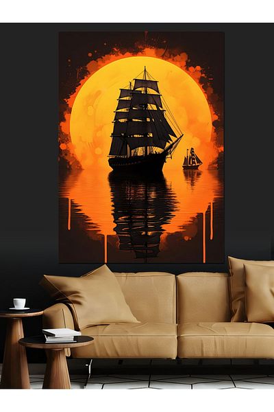 Tablomega Διακοσμητικός καμβάς Sunset Ship - Ξύλινος πίνακας MDF