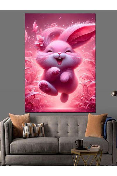 Tablomega Pink Rabbit Decorative Canvas - Mdf Wooden Painting