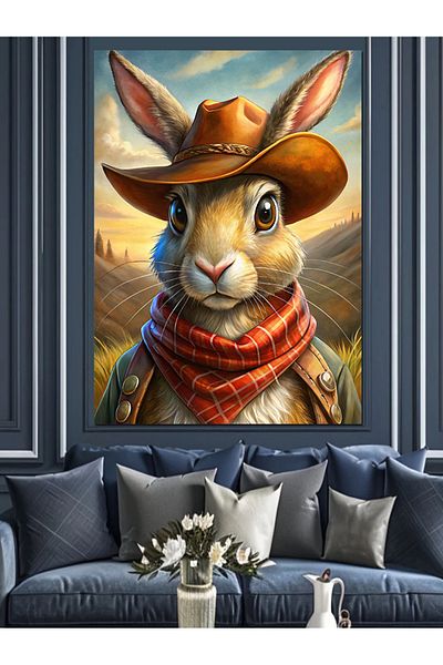 Tablomega Cowboy Rabbit Decorative Canvas - Mdf Wooden Painting