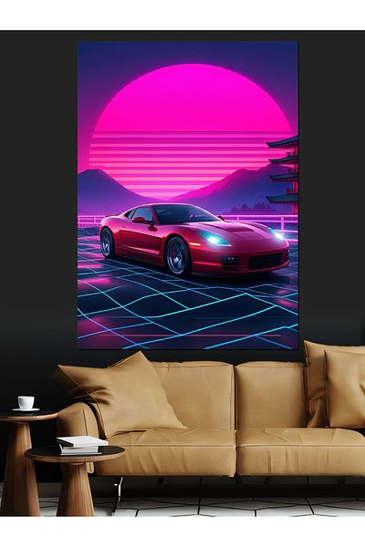 Tablomega Neon Race Car Decorative Canvas - Mdf Wooden Table