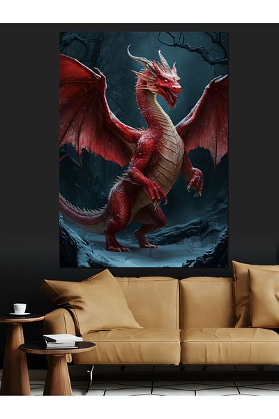 Tablomega Pânză decorativă Dragon Roșu - Lemn MDF