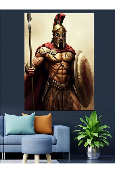 Tablomega Spartan Warrior with Shield Decorative Canvas - Mdf Wooden Painting