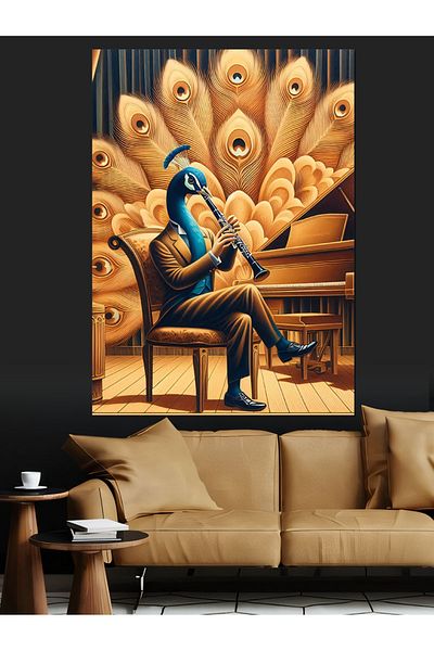 Tablomega Clarinet Playing Peacock Decorative Canvas - Mdf Wooden Painting
