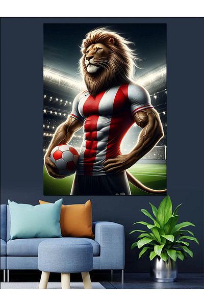 Tablomega Football Lion Decorative Canvas - Mdf Wooden Painting
