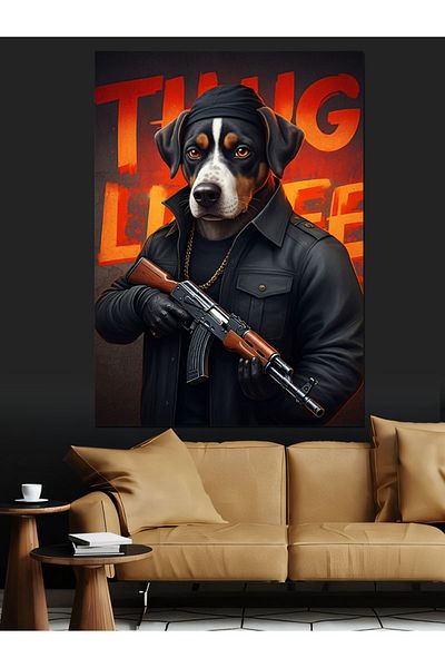 Tablomega Dog Mafia Decorative Canvas - Mdf Wooden Painting