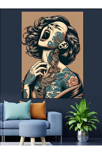Tablomega Singing Tattooed Woman Decorative Canvas - Mdf Wooden Painting