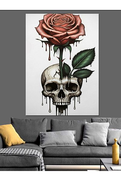 Tablomega Rose and Skull Decorative Canvas - Mdf Wooden Painting