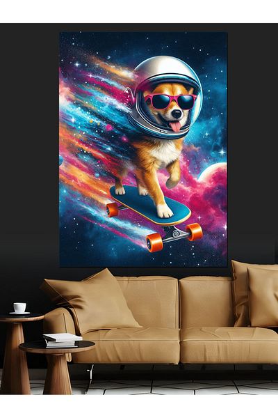 Tablomega Dog Astronaut in Space Decorative Canvas - Mdf Wooden Painting
