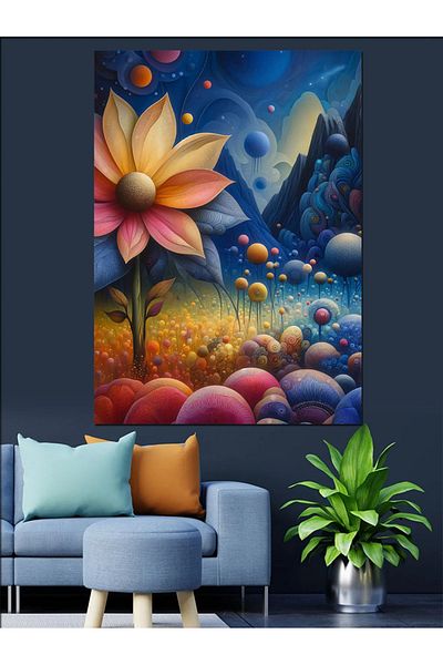 Tablomega Pânză decorativă cu peisaj floral colorat - MDF Lemn