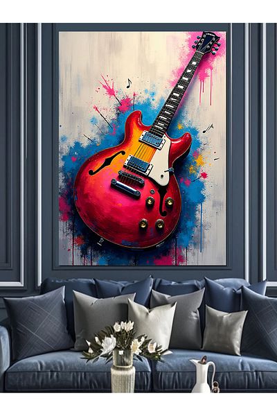 Tablomega Colorful Guitar Drawing Decorative Canvas - Mdf Wooden Painting