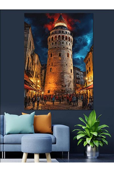 Tablomega Pânză Decorativă Noapte Turnul Galata - Lemn MDF