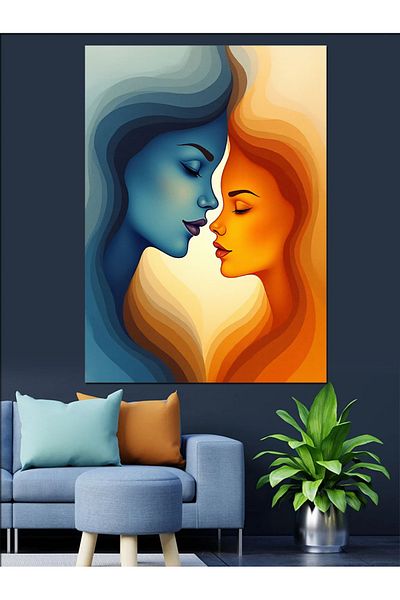 Tablomega Couple Looking at Each Other Decorative Canvas - Mdf Wooden Painting