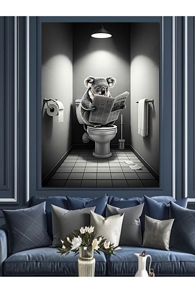 Tablomega Pânză Decorativă Koala pe Toaletă - Lemn MDF