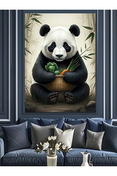 Tablomega Panda Holding Vegetables Decorative Canvas - Mdf Wooden Painting