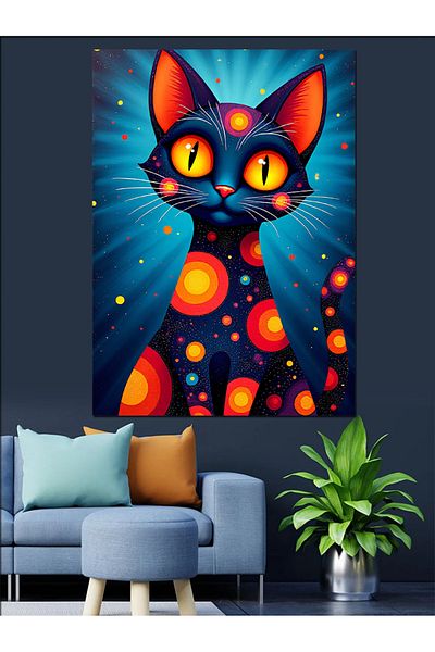 Tablomega Cat with Colorful Eyes Decorative Canvas - Mdf Wooden Painting