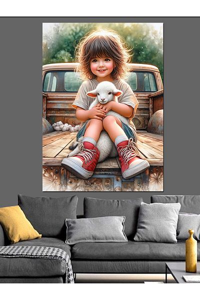 Tablomega Cute Girl and Lamb Decorative Canvas - Mdf Wooden Painting
