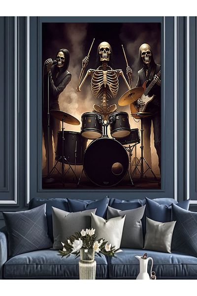 Tablomega Skeleton Drummer Decorative Canvas - Mdf Wooden Painting