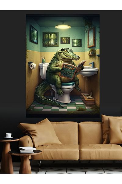 Tablomega Bathing Crocodile Decorative Canvas - Mdf Wooden Painting