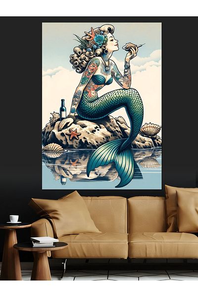 Tablomega Mermaid Statue Decorative Canvas - Mdf Wooden Painting