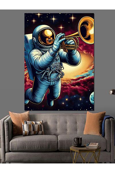 Tablomega Astronaut with Trumpet Decorative Canvas - Mdf Wooden Table