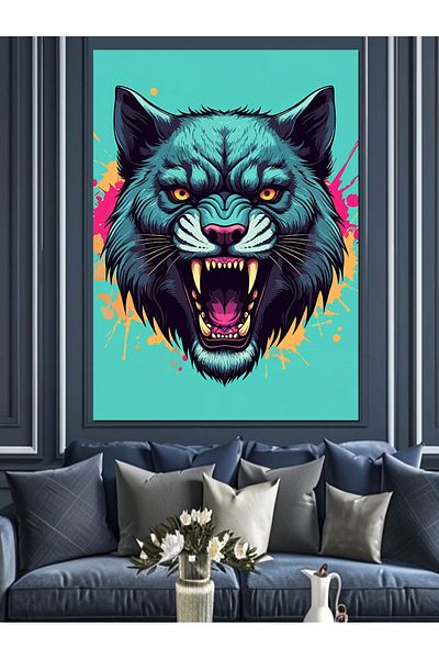 Tablomega Neon Tiger Portrait Decorative Canvas - Mdf Wooden Painting