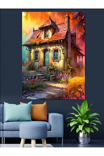 Tablomega Fairytale Home Landscape Decorative Canvas - Mdf Wood Table