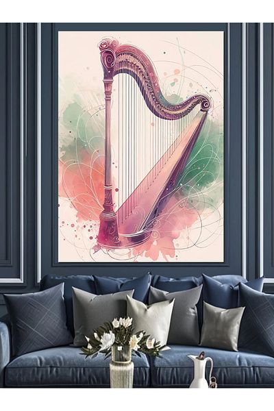 Tablomega Pink Harp Decorative Canvas - Mdf Wooden Painting
