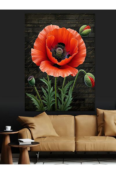 Tablomega Red Poppy Flower Decorative Canvas - Mdf Wooden Painting
