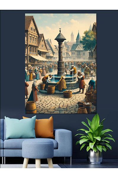 Tablomega Medieval Market Decorative Canvas - Mdf Wooden Painting