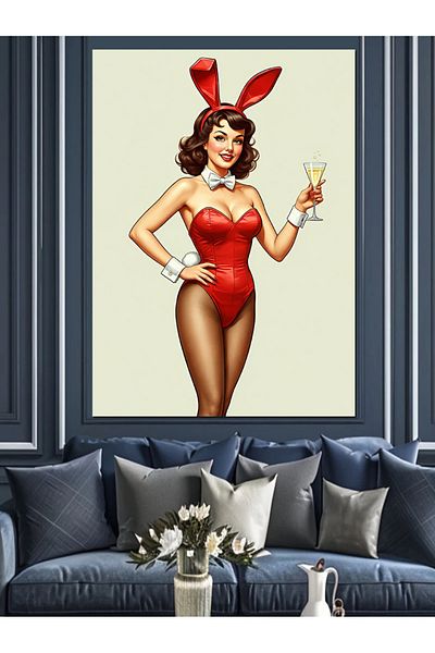 Tablomega Pinup Woman Holding a Goblet Decorative Canvas - Mdf Wooden Painting