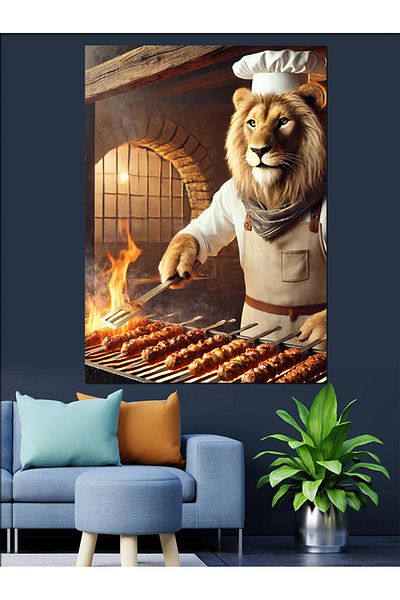 Tablomega Mangalcı Lion Decorative Canvas - Mdf Wooden Table