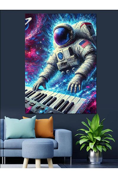 Tablomega Pânză decorativă Astronaut care cântă în sintetiză - Lemn MDF