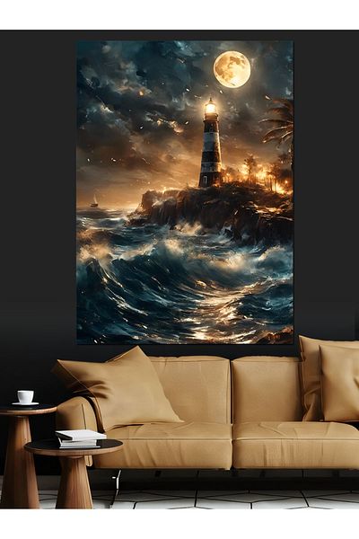 Tablomega Stormy Lighthouse Decorative Canvas - Mdf Wooden Painting