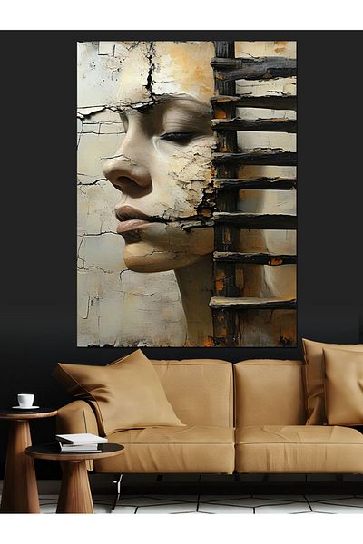 Tablomega Fragmented Face Portrait Decorative Canvas - Mdf Wooden Painting