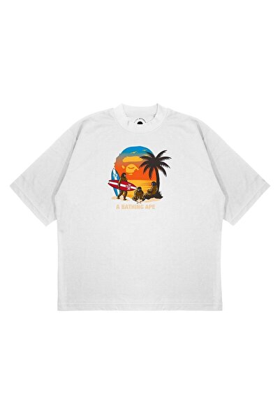 PURE EFFECT Tricou unisex oversize A Bathing Ape Surfing, cu imprimeu, croial...