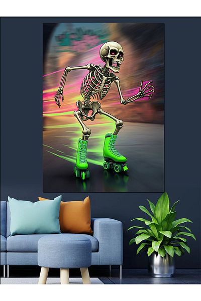 Tablomega Skating Skeleton Decorative Canvas - Mdf Wooden Painting
