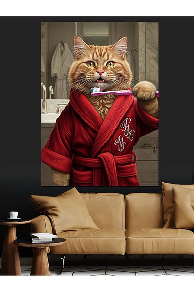 Tablomega Cat in Bathrobe Decorative Canvas - Mdf Wooden Painting