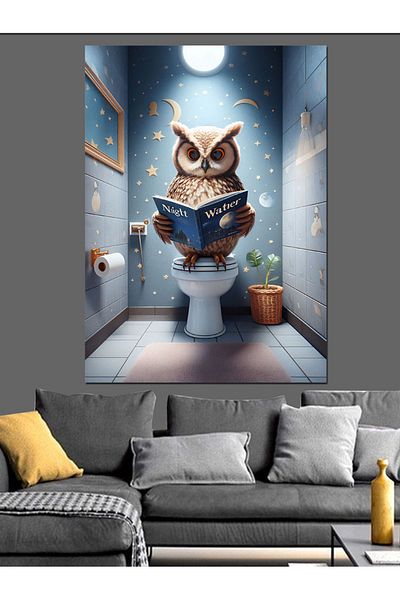 Tablomega Owl on the Toilet Decorative Canvas - Mdf Wooden Painting