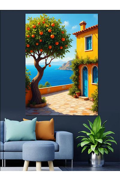 Tablomega Pânză decorativă pentru casă în stil mediteranean - masă din lemn MDF