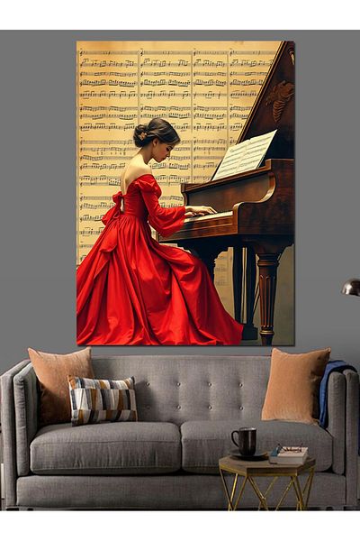 Tablomega Pianist Woman Decorative Canvas - Mdf Wooden Painting