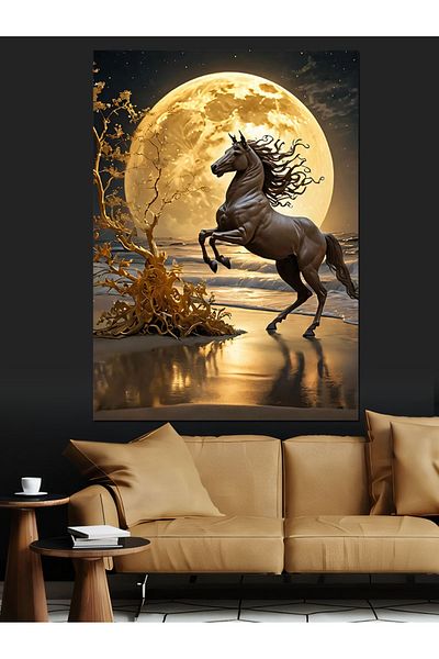 Tablomega Pânză decorativă Golden Moon And Horse - Lemn MDF