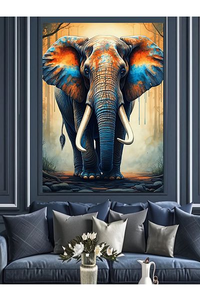 Tablomega Colorful Elephant Decorative Canvas - Mdf Wooden Table