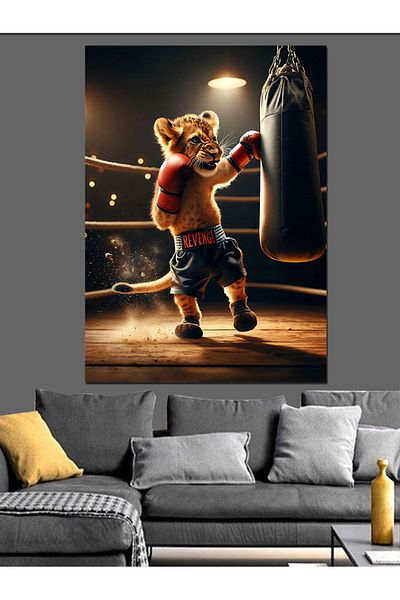 Tablomega Boxer Lion Cub Pânză Decorativă - Lemn MDF