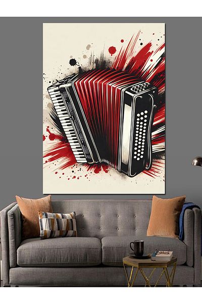 Tablomega Red Accordion Decorative Canvas - Mdf Wooden Table