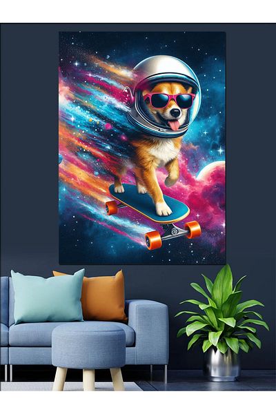 Tablomega Dog Astronaut in Space Decorative Canvas - Mdf Wooden Painting