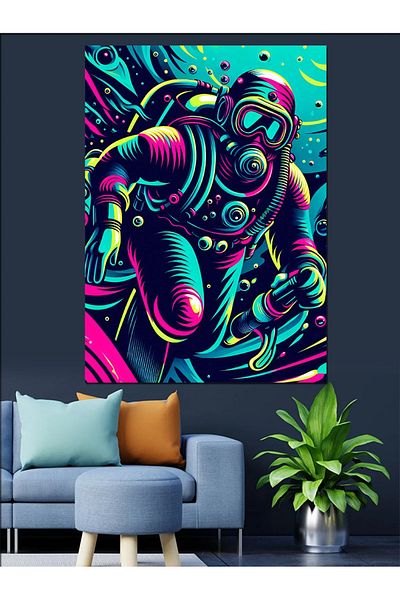 Tablomega Pânză Decorativă Neon Astronaut - Lemn MDF