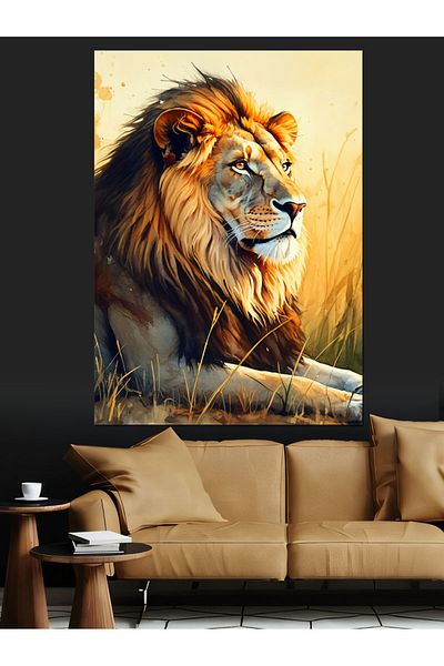 Tablomega African Lion Decorative Canvas - Mdf Wood Painting